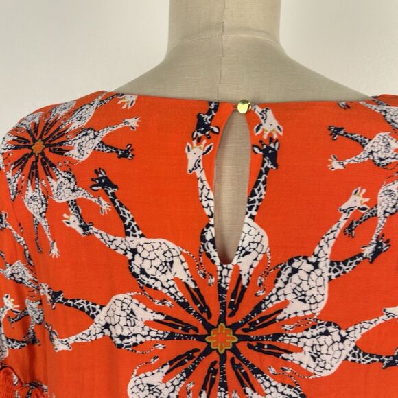 Crown & Ivy Rich Orange Giraffe Print Bohemian Shift Dress Size 12 - Picture 8 of 8